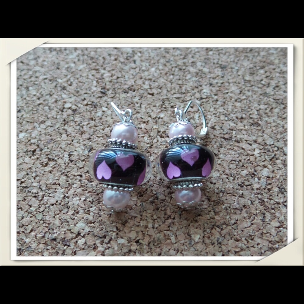 Epoxy Resin Pink Heart Lever Back Earrings